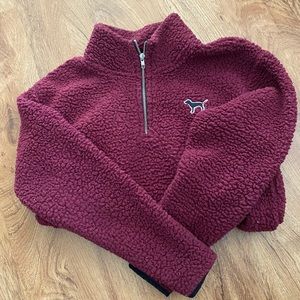 VS Pink Sherpa Sweater Quarter Zip Burgundy